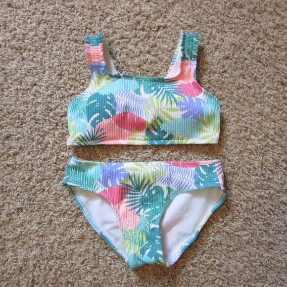 NWOT Art Class Medium 7/8 Blue Green Tropical 2 Pc Bikini Swimsuit - Picture 1 of 2